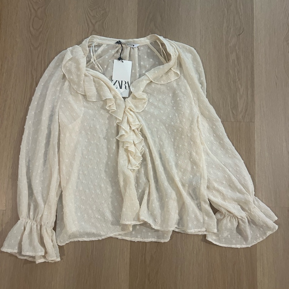 Zara ruffle front blouse